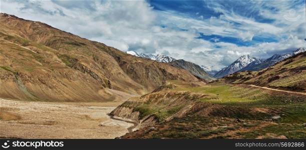 Himalayan landscape panorama. Spiti valley, Himachal Pradesh, India