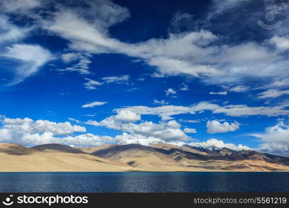 Himalayan mountain lake in Himalayas Tso Moriri (official name: Tsomoriri Wetland Conservation Reserve), Korzok, Changthang area, Ladakh, Jammu and Kashmir, India