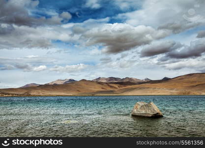 Himalayan mountain lake in Himalayas Tso Moriri (official name: Tsomoriri Wetland Conservation Reserve), Korzok, Changthang area, Ladakh, Jammu and Kashmir, India