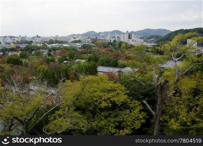Himeji city. Himeji city in autumn with many colorful trees