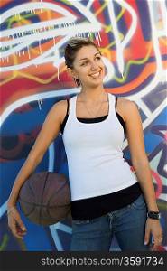 Hip Young Woman with Basketball