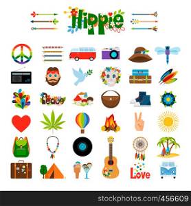 Hippie flat icons. Vector hippie colored signs. Hippie flat icons