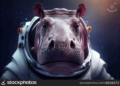 Hippopotamus in spacesuit astronaut in space. Generative AI.. Hippopotamus in spacesuit astronaut in space. Generative AI