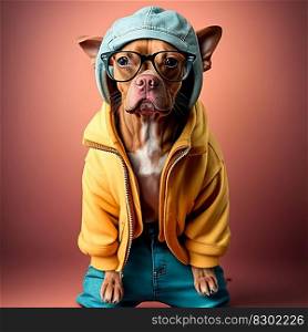 Hipster dog wearing clothes and glasses. dog portrait. Generative ai
