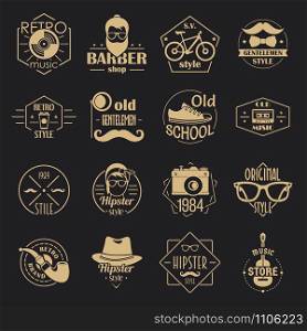 Hipster logo vintage icons set. Simple illustration of 16 hipster logo vintage vector icons for web. Hipster logo vintage icons set, simple style