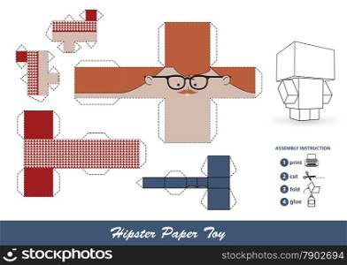 Hipster paper toy with assembly instruction. This vector is completely customizable.