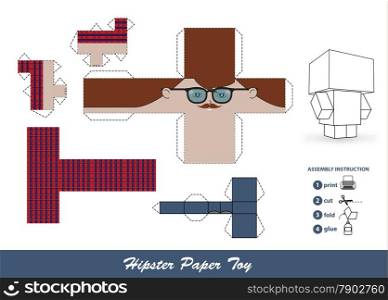 Hipster paper toy with assembly instruction. This vector is completely customizable.