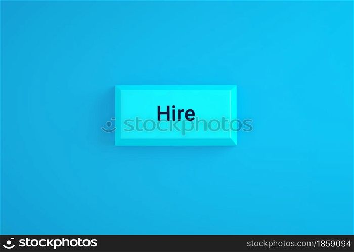 hire button over blue background, 3d rendering