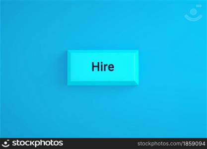hire button over blue background, 3d rendering