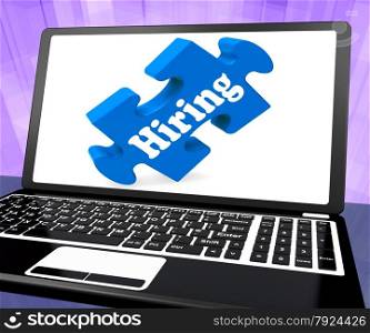 . Hiring Laptop Message Showing Recruitment Online Hire Jobs