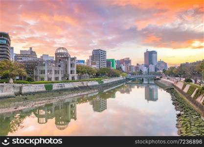 Hiroshima Peace Memorial Park with Atomic Bomb Dome in Hiroshima, Japan.