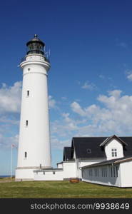 Hirtshals white lighthouse in Denmark