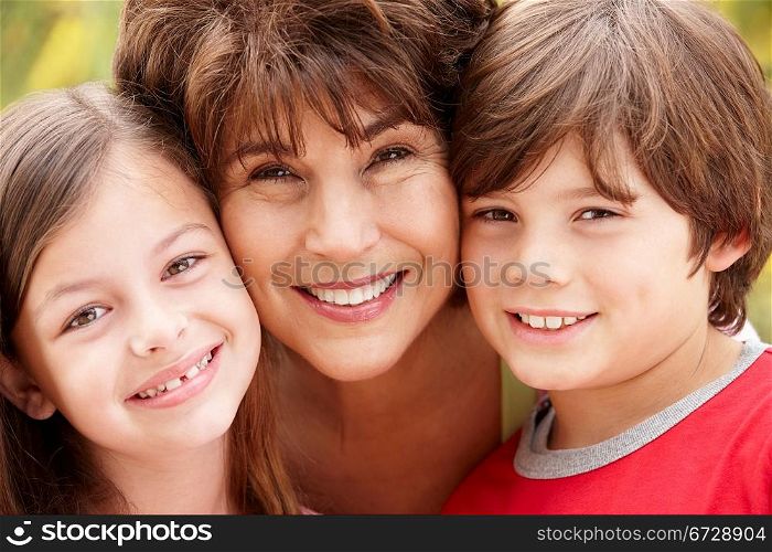 Hispanic grandmother and grandchildren