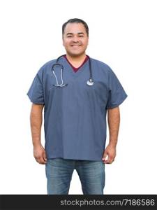 Hispanic Male Nurse Isolated On White.