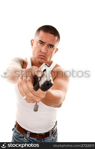 Hispanic Man Pointing Gun