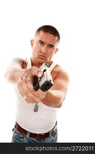 Hispanic Man Pointing Gun
