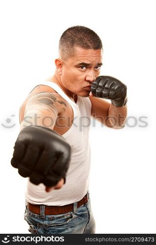 Hispanic Man with Boxing Gloves