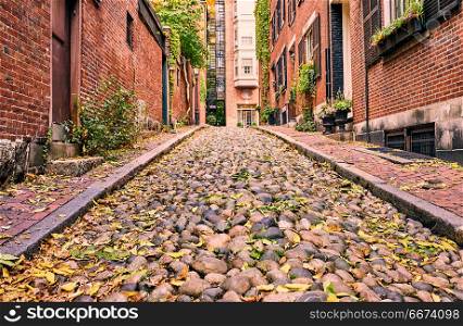 Historic Acorn Street at Boston. Historic Acorn Street at Beacon Hill neighborhood, Boston, USA.