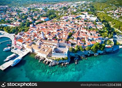 Historic  Adriatic town of Krk aerial view, Island of Krk, Kvarner bay of Croatia