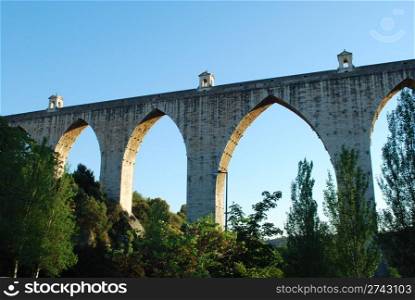 historic aqueduct in the city of Lisbon built in 18th century, Portugal