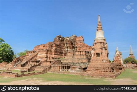 Historic architecture of Wat Phra Mahathat in Ayutthaya historic park, Thailand