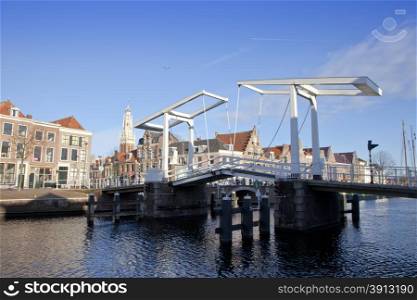 Historic bridge at canal in Haarlem, The Netherlands