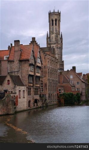 Historic buildings along the canals of Bruges, Belgium