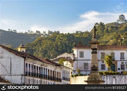 Historic buildings and monuments in the central square of the city of Ouro Preto in Minas Gerais state, Brazil. Historic buildings and monuments in the central square of the city of Ouro Preto