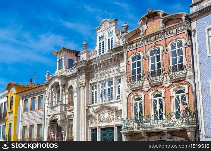 Historic buildings in Aveiro, Portugal in a beautiful summer day