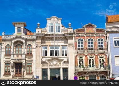 Historic buildings in Aveiro, Portugal in a beautiful summer day
