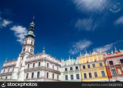 Historic buildings in the Old Town. Zamosc, Poland