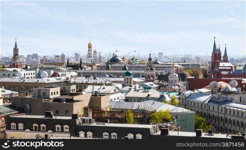 historic center of Moscow city with Kremlin in sunny spring day