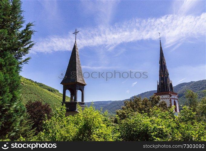 Historic church tower of Ediger-Eller Mosel.. Historic church tower of Ediger-Eller Mosel