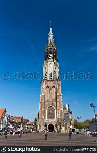 Historic Delft Market Square with the Nieuwe Kerk (new Church)