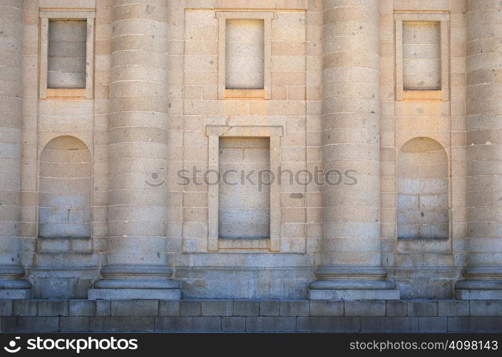 Historic facade in San Lorenzo del Escorial Abbey. Landmark