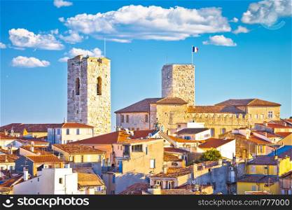 Historic French riviera old town of Antibes seafront and rooftops view, famous destination in Cote d Azur, France