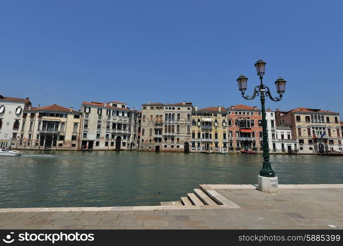 Historic houses, canals and lagoon in Venice