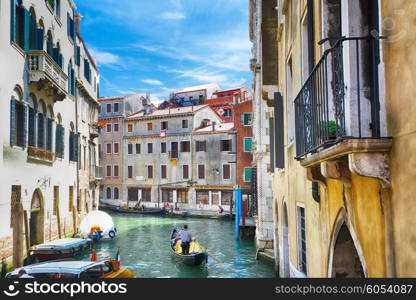 Historic houses, canals and lagoon in Venice