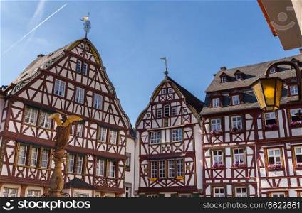 Historic houses fronts in Bernkastel-Kues on the Mosel.. Historic houses fronts in Bernkastel-Kues on the Mosel