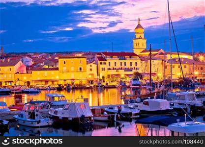 Historic island town of Krk dawn waterfront view, Kvarner bay archipelago of Croatia