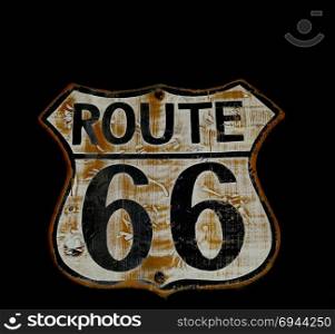 Historic old Route 66 black sign.