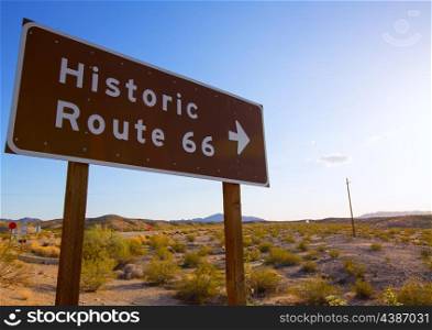 Historic route 66 road sing in Mohave Desert of California USA