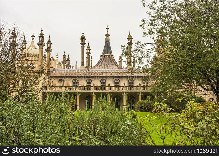 Historic Royal pavillion in Brighton, England. The Royal Pavilion, also known as the Brighton Pavilion, is a former royal residence located in Brighton, England.. Historic Royal pavillion in Brighton UK