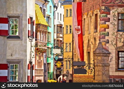 Historic street of Innsbruck view, alpine city in Tirol, region of Austria