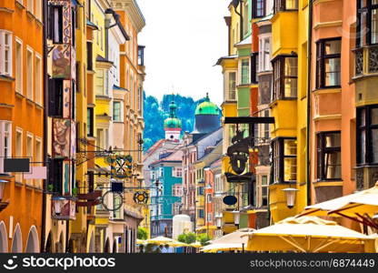 Historic street of Innsbruck view, alpine city in Tirol, region of Austria