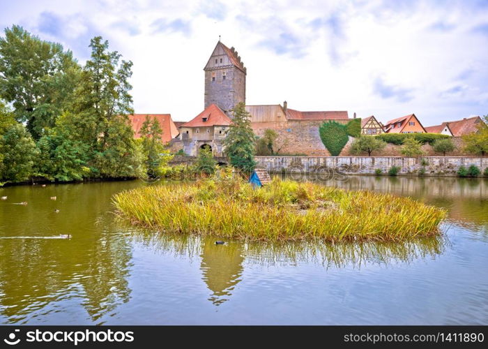 Historic town of Dinkelsbuhl lake and nature view, Romantic road of Bavaria region of Germany