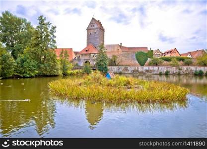 Historic town of Dinkelsbuhl lake and nature view, Romantic road of Bavaria region of Germany