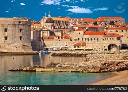 Historic town of Dubrovnik and Banje beach view, Dalmatia region of Croatia