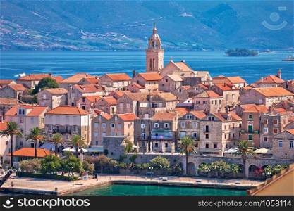 Historic town of Korcula panoramic view, island in archipelago of southern Croatia