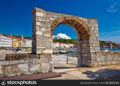 Historic town of Senj arch gate and waterfront view, Primorje, Croatia